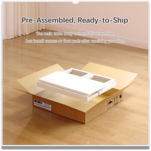 4NM No Tool Assembly 27.5" Small Desk, Folding Portable Desk with Wheels, Foldable Computer Home Office Desks, Collapsible Study Writing Table for Space Saving Bedroom - All White - Image 4