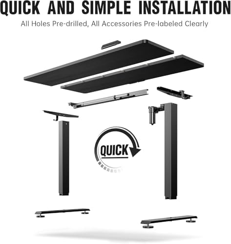Veken 55 Inch, Height Adjustable Sit Stand Up, Wood Desktop, Work Home Office Computer PC Table, Tall Standup Workstation, Gaming Writing Study Bedroom Rising Desks, Black - Image 5