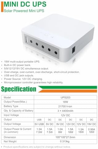 Battery Backup Mini UPS System - 5V/9V/12V/15V/24V mini UPS with 12V 5A Charger for WiFi Modem Router, CCTV Camera, 13200mAh - Image 5