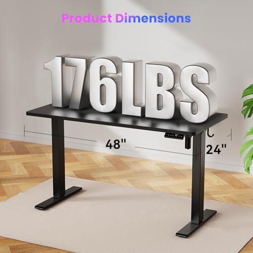 WALKINGDESK 48x24 Inches Height Adjustable Electric Standing Desk with 2 Hooks for Home Office, Ergonomic Sit Stand up Desk with Splice Board, Black - Image 3