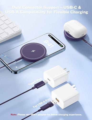 Bohuma Magnetic Wireless Charger for iPhone – 15W Fast Charging Pad with Dual Ports - Compatible with iPhone 12-17 & AirPods 4 3 2 Pro – Purple Sleek Aluminum Alloy Design for Home, Office & Travel - Image 5