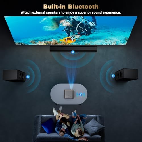 Projector with WiFi and Bluetooth: [Auto Focus/Keystone] - NICPOW Full HD 1080P 4K Supported Portable Bluetooth Projector for Gaming Devices and Phones - Ideal for Indoor Outdoor Use - Grey - Image 6