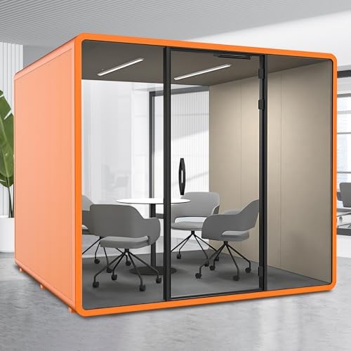 Office Sound Booth with Audio Privacy - Soundproof Booth Includes Unique Beige Interior,Soundproof Room Include Socket,Light,Door Handle& Orange Frame for Conference Room,Bedroom (Beige) by X-Comfot