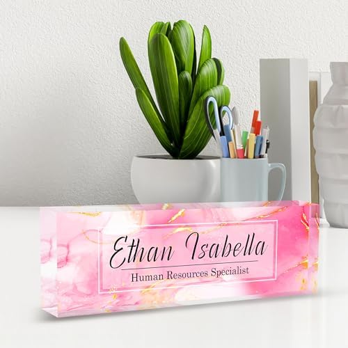 Custom Name Plate for Office - Personalized Desk Decor, Employee Appreciation Gifts - Pink Marble - Image 6