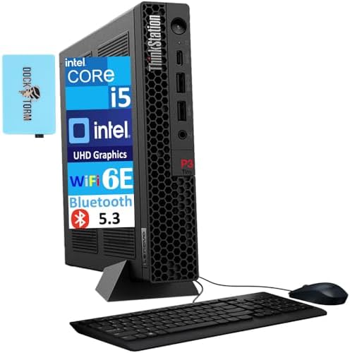 Lenovo ThinkStation P3 Tiny Workstation Mini Desktop (Intel i5-13500, Intel UHD 770 Shared, 32GB DDR5, 512GB PCIe SSD, WiFi 6E, Bluetooth 5.3, 230W PSU, RJ-45, Win 11 Pro) with Dockztorm Hub by LENOVO