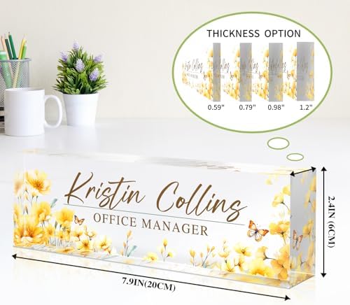 Custom Name Plate for Desk, Personalized Desk Name Plate on Clear Acrylic Glass, Appreciation Gifts for Teacher Employee Boss Coworkers Nurse, Office Desk Accessories for Women Men (Daffodil) - Image 6