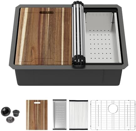 Kichae 25 Black Undermount Kitchen Sink Stainless 16 Gauge Workstation by Kichae