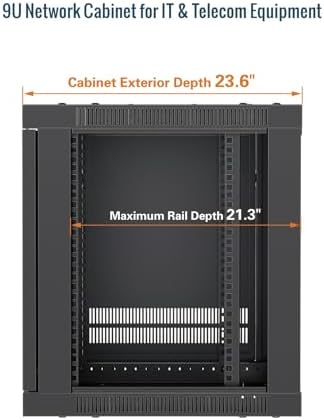 Tecmojo 9U Wall Mount Rack Cabinet, Heavy-Duty 176 Lbs High Load Capacity, 19” Enclosed Server Network Rack with 2 Colling Fans,Glass Door, 23.6” Deep – Elite Collection - Image 2