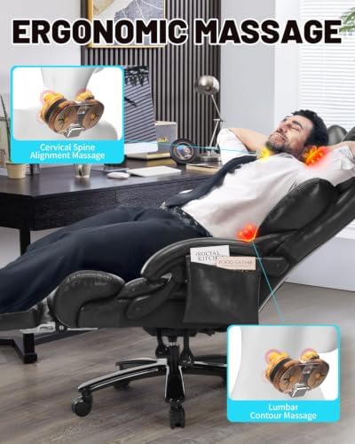 800LBS Massage Office Chair with Foot Rest & 8 Points Vibration Heat for Heavy People,Big and Tall Ergonomic Executive Reclining Desk Chairs for Home Office Managerial Use - Image 5