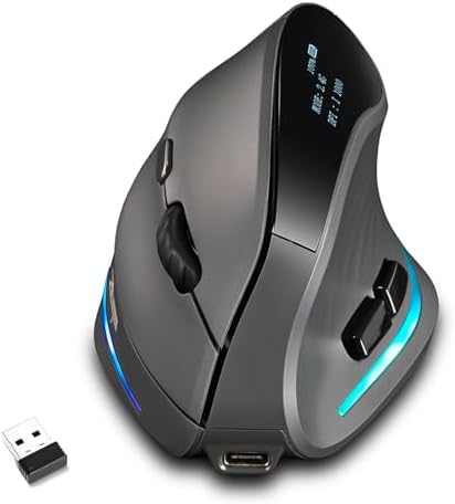 Gaming Mouse with Display, Wireless Vertical Ergonomic Mouse with Tri-Mode Connectivity, 7 Programmable RGB Buttons, 4000 DPI, Rechargeable for PC Laptop Mac by ATTOE