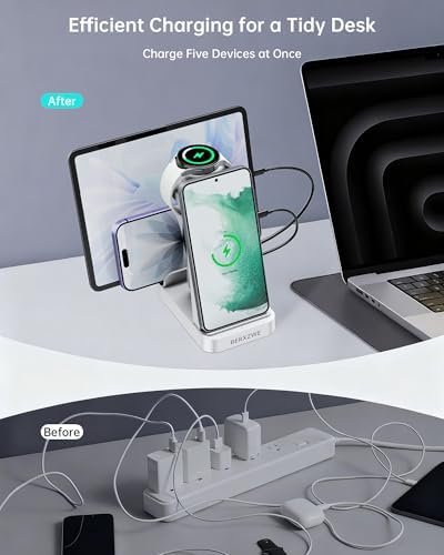 Wireless Charger for Samsung: 5 in 1 Samsung Wireless Charging Station for Galaxy S26Ultra/S25/S24, Charger Dock Stand for Galaxy Watch8/7/6/5, Android Charging Station for All USB-C Buds, White - Image 3