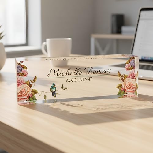 ARTBLOX Personalized Acrylic Desk Name Plate, Orange Roses Design by Artblox