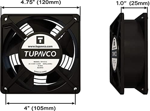 Network Cabinet Fan (2pc Kit) Pair of 120mm 4in Fans 110V AC -Tupavco TP1511 (Pack of 2) - Image 3