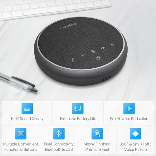 N newline Conference Speaker and Microphone, 2 Mics 360° Voice Pickup, AI Noise Reduction & Clear Calls, USB & Bluetooth Speakerphone, Up to 12H Call Time, for Small-to-Mid Meetings & Home Office - Image 2