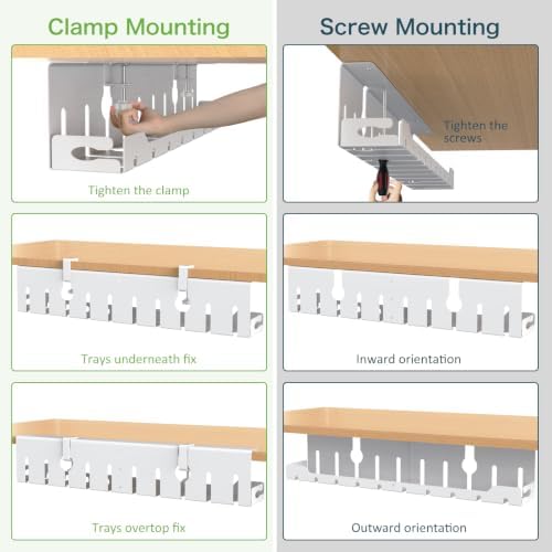 KEEGH Under Desk Cable Management Tray 32 in, Metal Cable Holder, White - Image 2