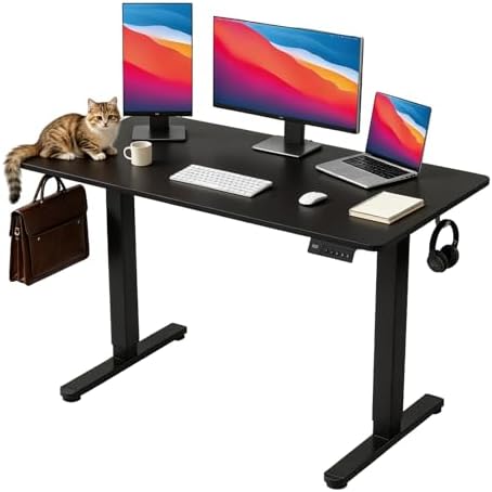 Height Adjustable Electric Desk,Stand up Desk with 3 Memory Presets & Child Lock, Quiet Motor, Industrial Steel Frame, Leveling Feet, for Ultimate Computer Workstation，48×24inch，Black by Unknown
