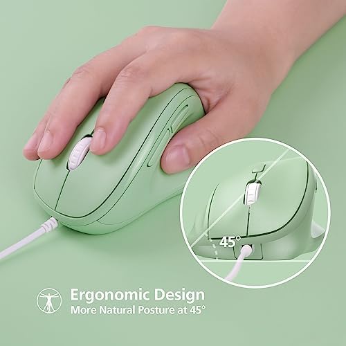 Micropack Ergonomic Mouse Wired for Laptop, PC Computer and Desktop, Ergo Mouse Vertical with Silent Clicks, Up to 3200 DPI Adjustable Mouse Sensitivity, Green - Image 4