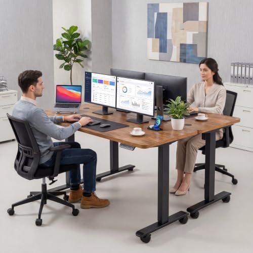 farexon 71x28 Inch Electric Standing Desk with Mouse Pad, Brown - Image 2