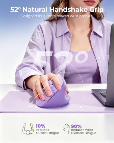 seenda Ergonomic Wireless Mouse, 52° Vertical Bluetooth Mouse, Purple - Image 3