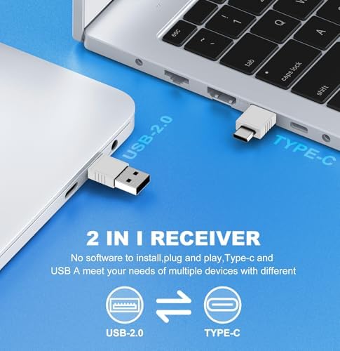DINOSTRIKE White Presentation Clicker with Air Mouse Control, USB Type C Wireless Presenter Remote Clicker for Powerpoints Slide RF 2.4GZ Slide Advancer for Computer Laptop Mac - Image 2