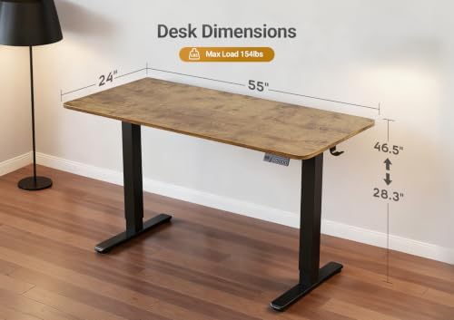 Seang Electric Standing Desk Adjustable Height, 55 x 24 Inch Sit Stand Desk with T-Shaped Frame, 3 Memory Presets & Cable Management for Home Office Computer Workstation, Black Frame/Rustic Brown Top - Image 3
