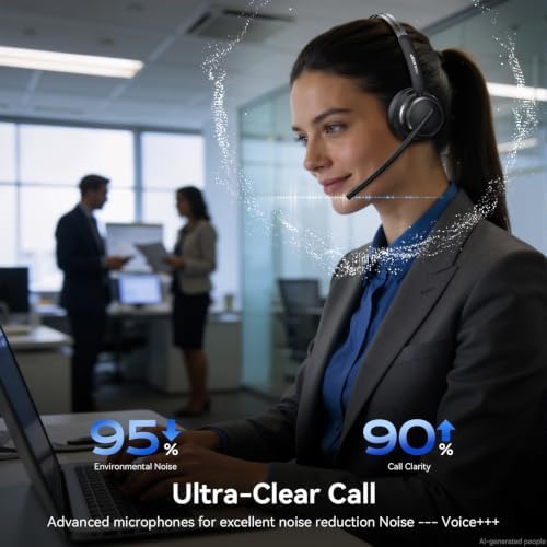 Wireless Headset with Mic for Work, Noise Cancelling Bluetooth 6.0 Headset - Image 2
