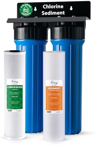 iSpring WGB22B 2-Stage Whole House Water Filtration System, 20” x 4.5” Sediment & Carbon Block Filters, Removes up to 99% Chlorine, Fine Sediment and Bad Taste Removal by iSpring