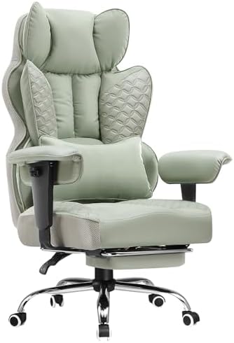 COMHOMA Big and Tall Office Chair Heavy Duty Wide Ergonomic Gaming Chair with Deluxe Embossing Designed Leather with Foot Rest,145°Reclining Adjustable Armrests Pocket Spring Back Support and Pillow by ComHoma