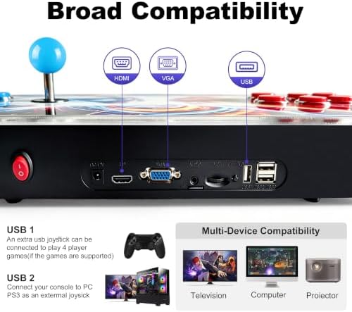 Pandora's Box Retro Arcade Game Console, 29,800 Built-in Games, 1-4 Players, HDMI & VGA Output for 4K TV/PC/Projector, All-in-one Control Console with Extended Shafts, Plug & Play - Image 5