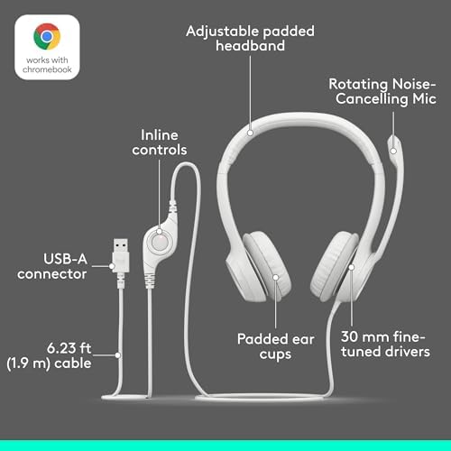 Logitech H390 Wired Headset PC/Laptop Stereo Headphones, USB-A, Off-White - Image 6