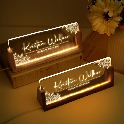 Custom Light Up Name Plate for Desk, Desk Name Plate Personalized with Logo, Employee Appreciation Gift, Personalized Office Gifts for Boss Coworkers Teacher, Office Decor for Women Men (Flower style) - Image 2