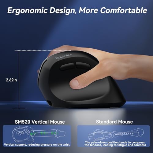 SOLAKAKA SM520 Ergonomic Wireless Mouse with 24,000 DPI, Black - Image 6