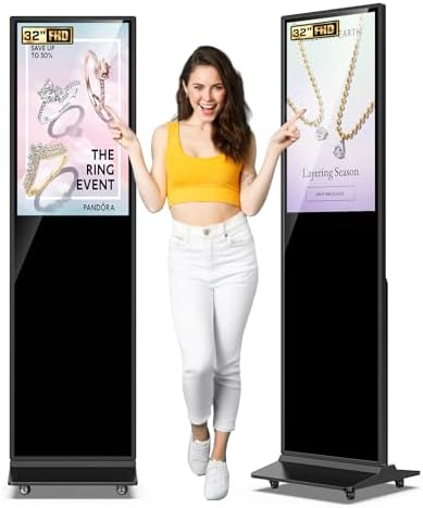 32/43/55/65 Inch Digital Signage Display, LCD Screen Advertising Display Kiosk Interactive Totem Floor Standing Auto AD Player with USB/HDMI/WiFi Android OS (32'' Touch Screen) by JASZDOT