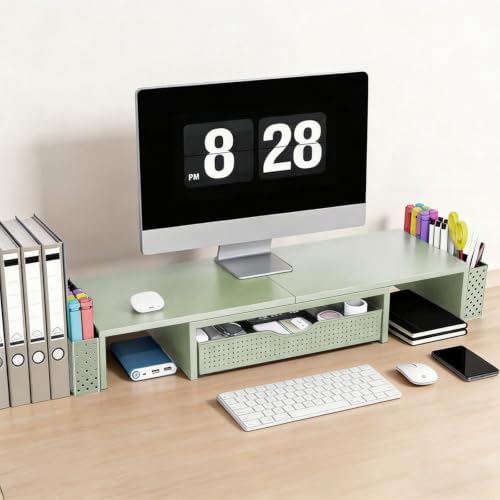 Spacrea Dual Monitor Stand Riser with Drawer and 2 Pen Holders - Image 2