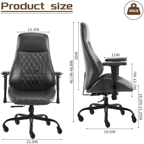 YFO Home Office Desk Chair High Back Office Rubber Chair Casters Ergonomic Computer Chair with Lumbar Support Adjustable Height Rolling Swivel Chair Executive Task Armrests, Black PU - Image 2