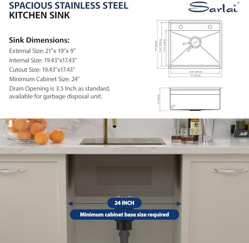 Sarlai Gold Undermount Bar Sink - 21x19 Inch Outdoor Kitchen Sink RV Workstation Gold 16 Gauge Stainless Steel Single Bowl Handmade Outdoor BBQ Sinks With Foldable Faucet - Image 7