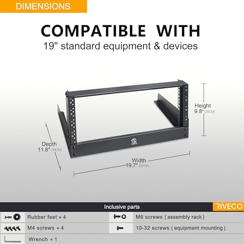 RIVECO 4u Tabletop Rack for Audio & Network, Desktop Rack Shelf Open Frame Sound Recording Shelf, Tappered Holes Black 2 Post - Image 3