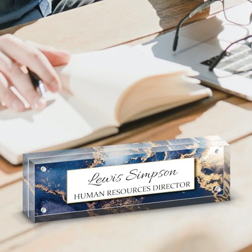 Desk Name Plate Personalized, Desk Double sided pattern Name Plate Personalized Office Desk Decor for Women and Men , Teacher Nurse Boss Employee Appreciation Gifts (Blue Marble, fixed pattern) - Image 2