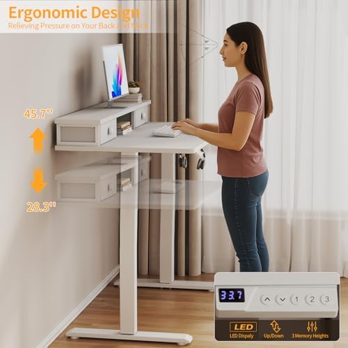 KLUVIS White Electric Standing Desk with Drawers, 40 Inch - Image 4