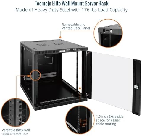 Tecmojo 12U Wall Mount Rack Cabinet, Heavy-Duty 176 Lbs High Load Capacity, 19” Enclosed Server Network Rack with 2 Colling Fans, Glass Door, 23.6” Deep – Elite Collection - Image 5