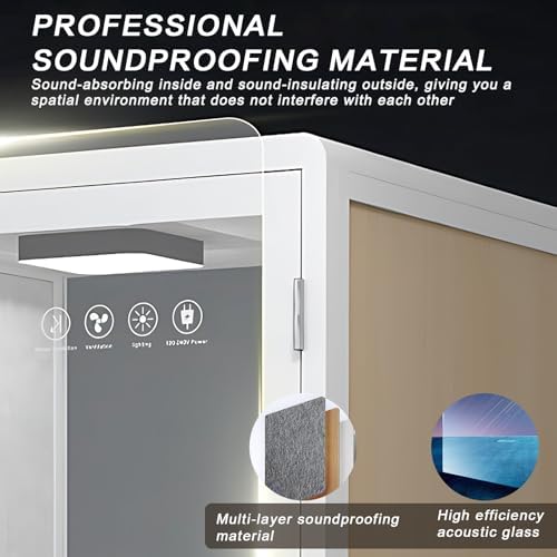 Office Pod Booth with Audio Privacy - Removable Sound Booth Includes White with Wood Grain Side Trim,Soundproof Room with Light,Fans, Socket for Singing Room,Telephone Booth (41.33IN) - Image 4