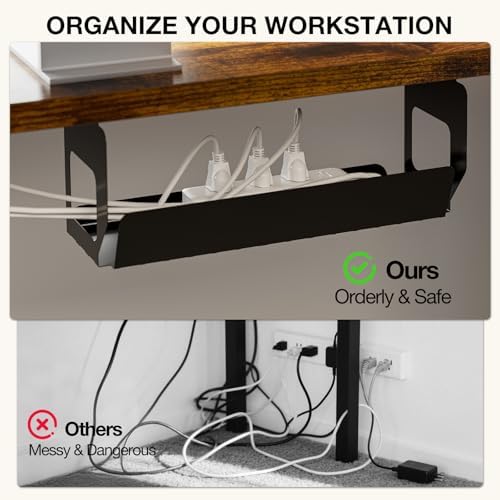 Muvai 59" L Shaped Standing Desk with Cable Tray, Reversible, Rustic Brown - Image 6