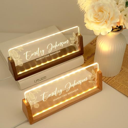 Desk Name Plate Personalized, Custom Acrylic Name Plate for Desk, Office Decor for Women Men, Appreciation Gifts for Coworkers Boss Teacher - Light-Up Name Plaque - Image 2