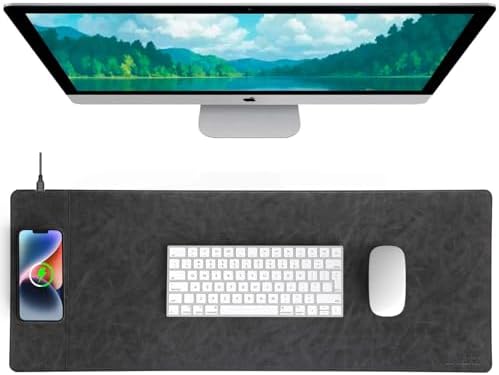 Magnetic Wireless Charging Mouse Mat, 31"x11.7" Large Mouse Pad with Wireless Charging, Microfiber Leather Office Desk Pad, Waterproof Extended Computer Keyboard Desk Mat for Office & Home, Laptop by Hi-HONX