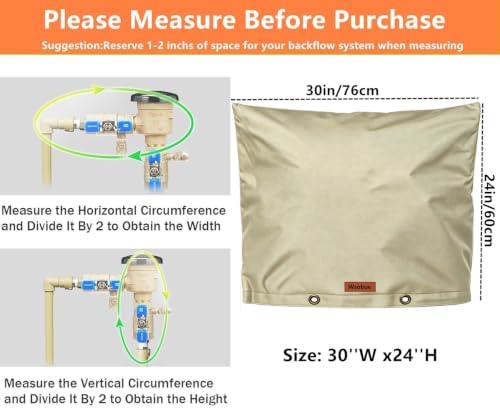 Backflow Preventer Cover Insulated Pouch,Outdoor Pipe Insulation Cover,Winter Freeze Protection Water Well Pump Covers Sprinkler Valve Cover Insulated (Khaki, 30''W x 24''H) - Image 3