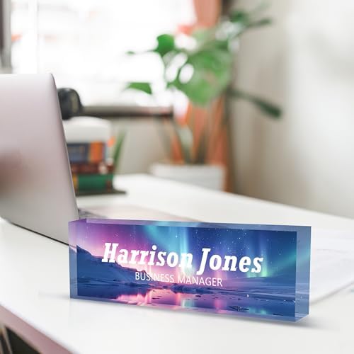 Personalized Name Plate for Desks, Custom Desk Name Plates, Acrylic Name Plate Office Desk Accessories, Personalized Office Gifts for Coworkers Teachers, Employee Appreciation Gifts (B-Purple Aurora) - Image 4