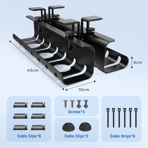 2 Pack No-Drill Under Desk Cable Management Tray 33.8 inch Large Wire Cord Organizers, Cable Management Under Desk for Home and Office No Damage Black - Image 6