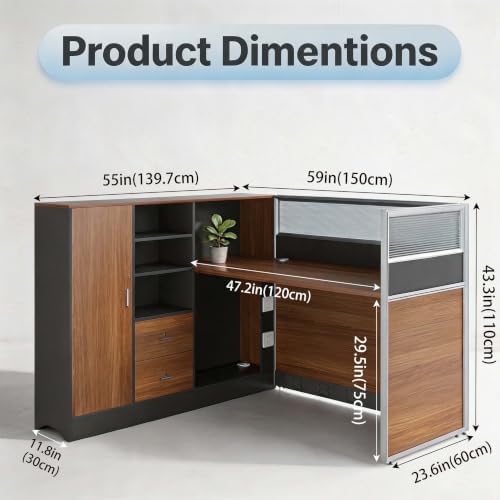 Modular Office Cubicle Workstation Desk with Privacy Panels and Cable Management,Long Computer Desk for Commercial Workspace, Sound Dampening Partition Wall (Oak+Grey, 59IN) - Image 2