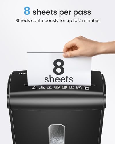 Locksworth 8-Sheet Micro Cut Paper Shredder P-4 High Security for Home Office Use with Handle, Shreds Credit Card/Staple 4 Gallons(Black) Visual Window Wastebasket - Image 2