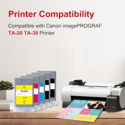 PFI-030 Ink Cartridge Replacement for Canon PFI030 Ink for imagePROGRAF TA-20 TA-30 TM-240 TM-340 Printers, 5-Pack PFI030 Pigment Ink Tank Set (PFI-030MBK PFI-030BK PFI-030C PFI-030M PFI-030Y, 55ML) - Image 2